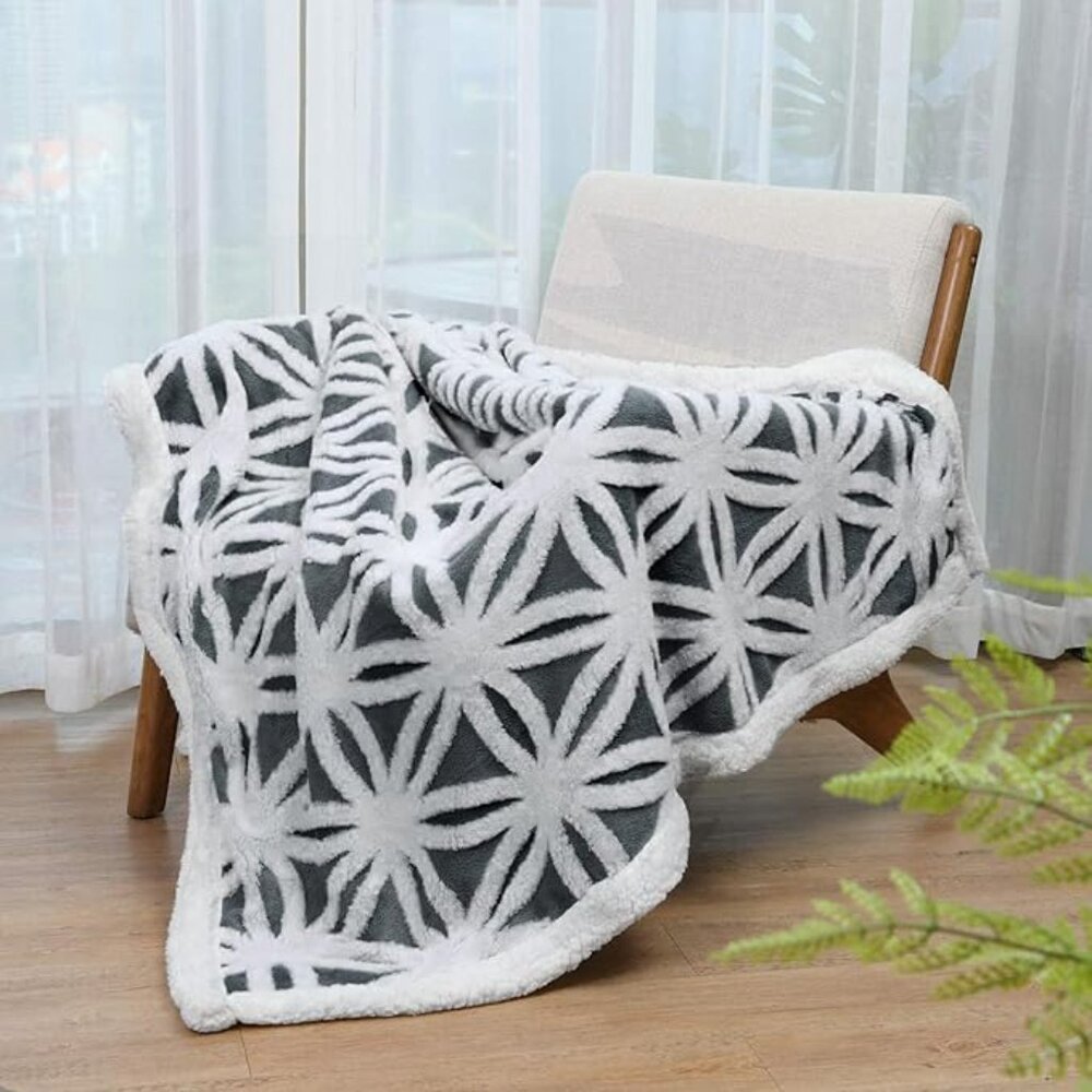 Sherpa Fleece Blanket | Soft Plush Throw | Dual-Sided Cozy Blanket | Light Gray